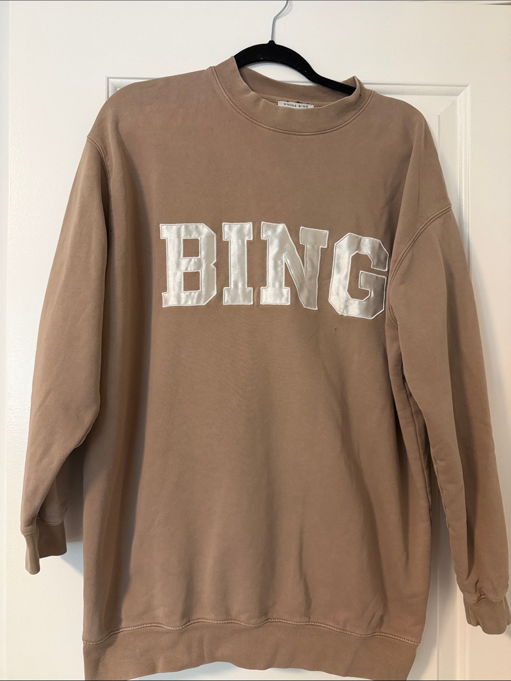 Anine Bing Embroidered Logo Taupe Crewneck Sweatshirt